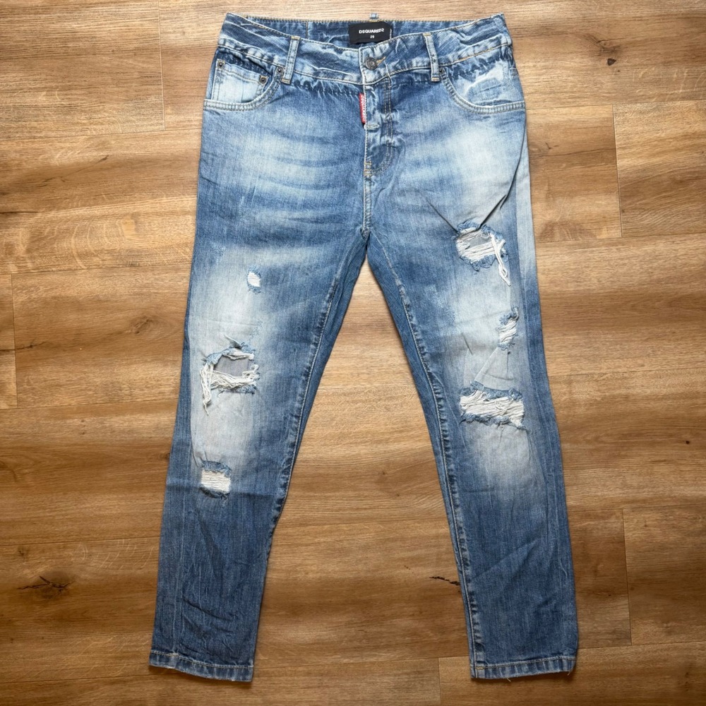 Dsquared2 Slim Jeans Mens 29x25 Blue Distressed Light Wash Made in Italy Denim